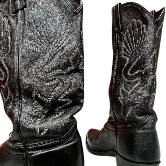 J. Chisholm D980 Black Leather Pointed Western Boots w/ Decorative Stitching 9.5 - Picture 11 of 13